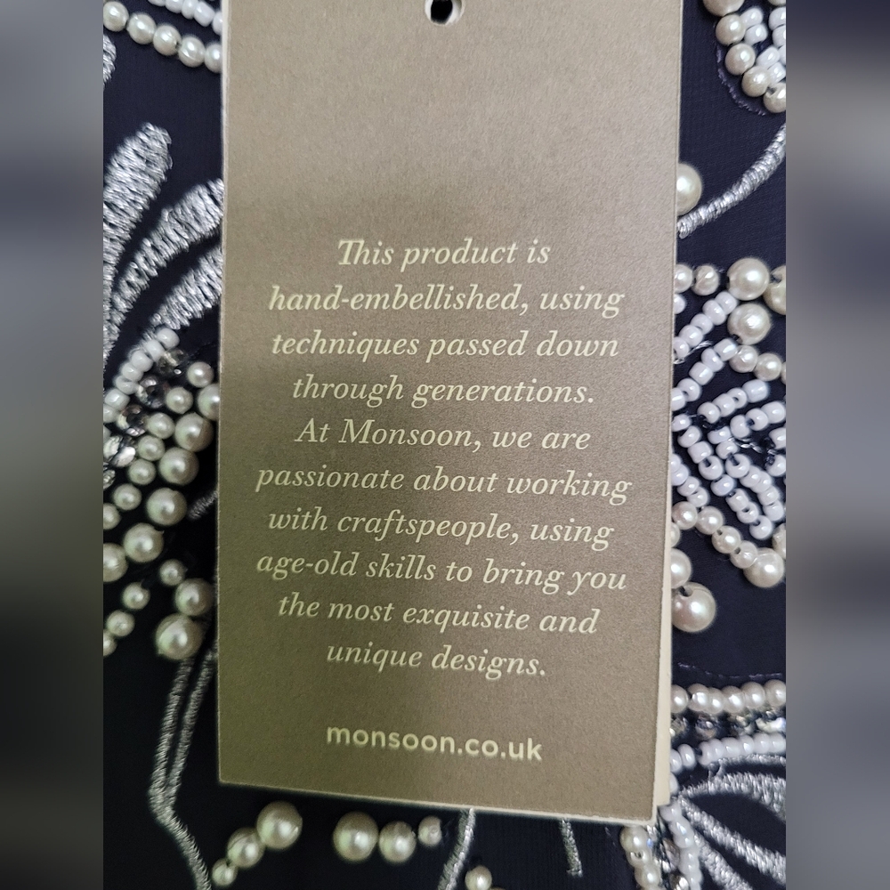 Monsoon Navy Midi Dress with White Floral Embroidery - Picture 9 of 9